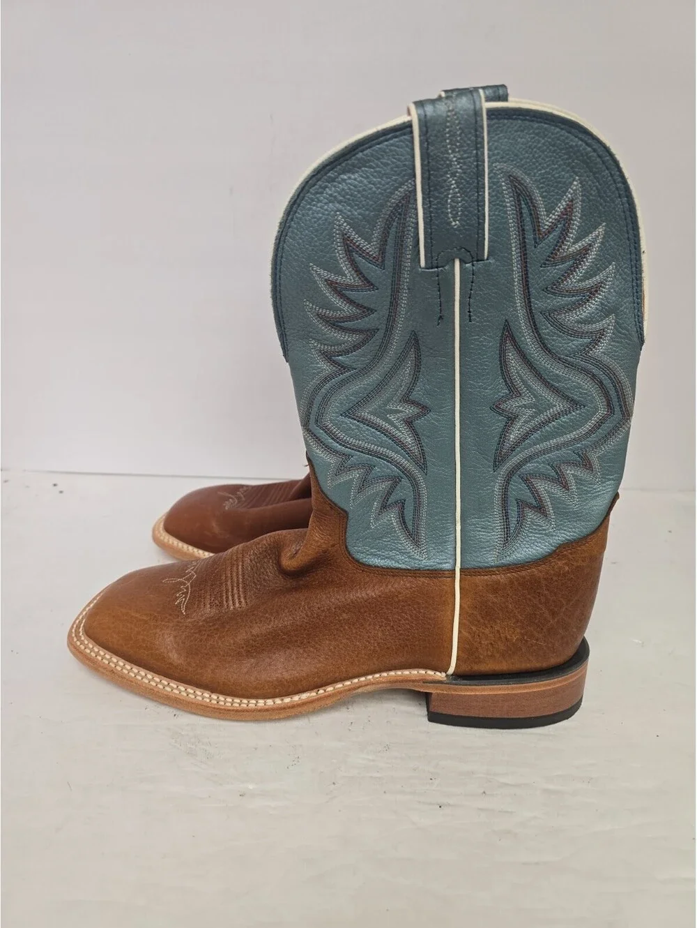 Tony Lama Men's 7955 American Soft Toe Western Boot Brown Blue Size 9.5D